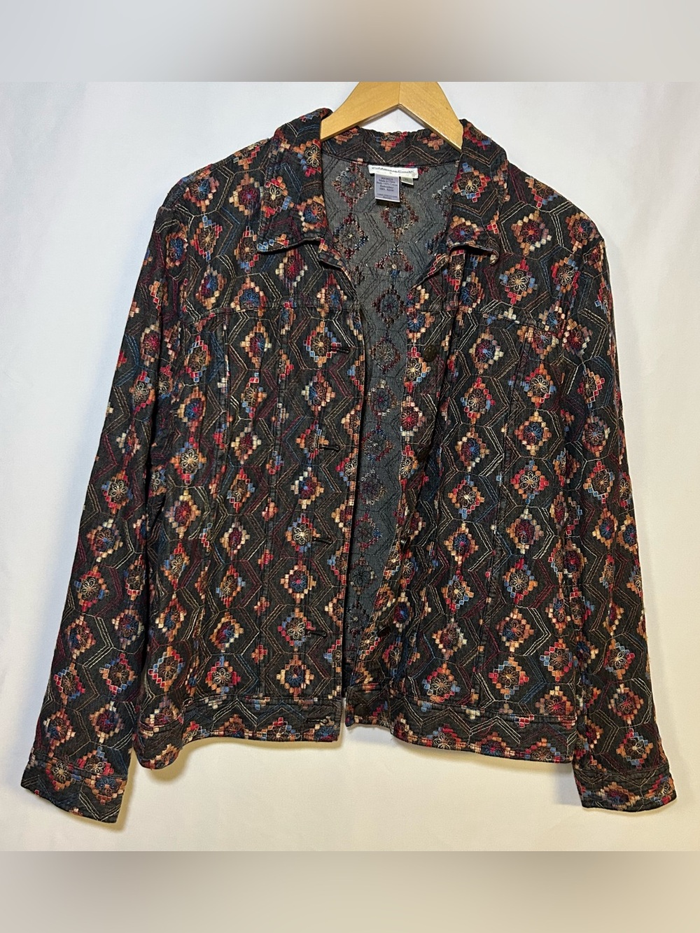 Coldwater Creek Tapestry Jean Jacket size XL embroidered Art to wear buttons
